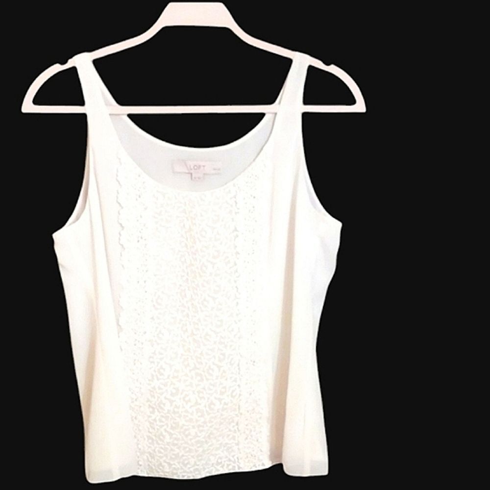 LOFT White Cream Sleeveless Shell Tank Top Lined Cotton Lace Layering MP